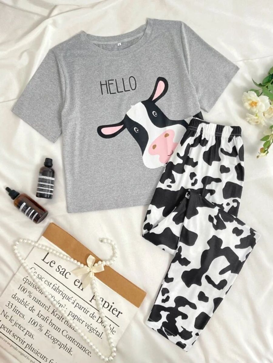 Letter Graphic Tee And Striped Pants Set