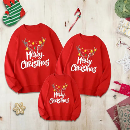 Long Sleeved Printed Christmas Themed Sweatshirt Red