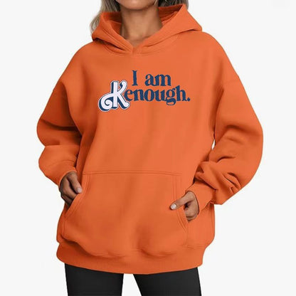 Loose Casual Hoodie With Text Printed Orange