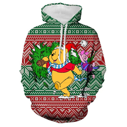 Winnie Cartoon Print Christmas Hoodies Style 4