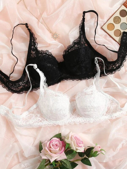 Pack Of 2 Floral Lace Pattern Underwire Bra