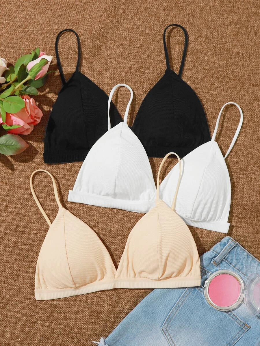 Pack Of 3 Ribbed Triangle Bralette Set