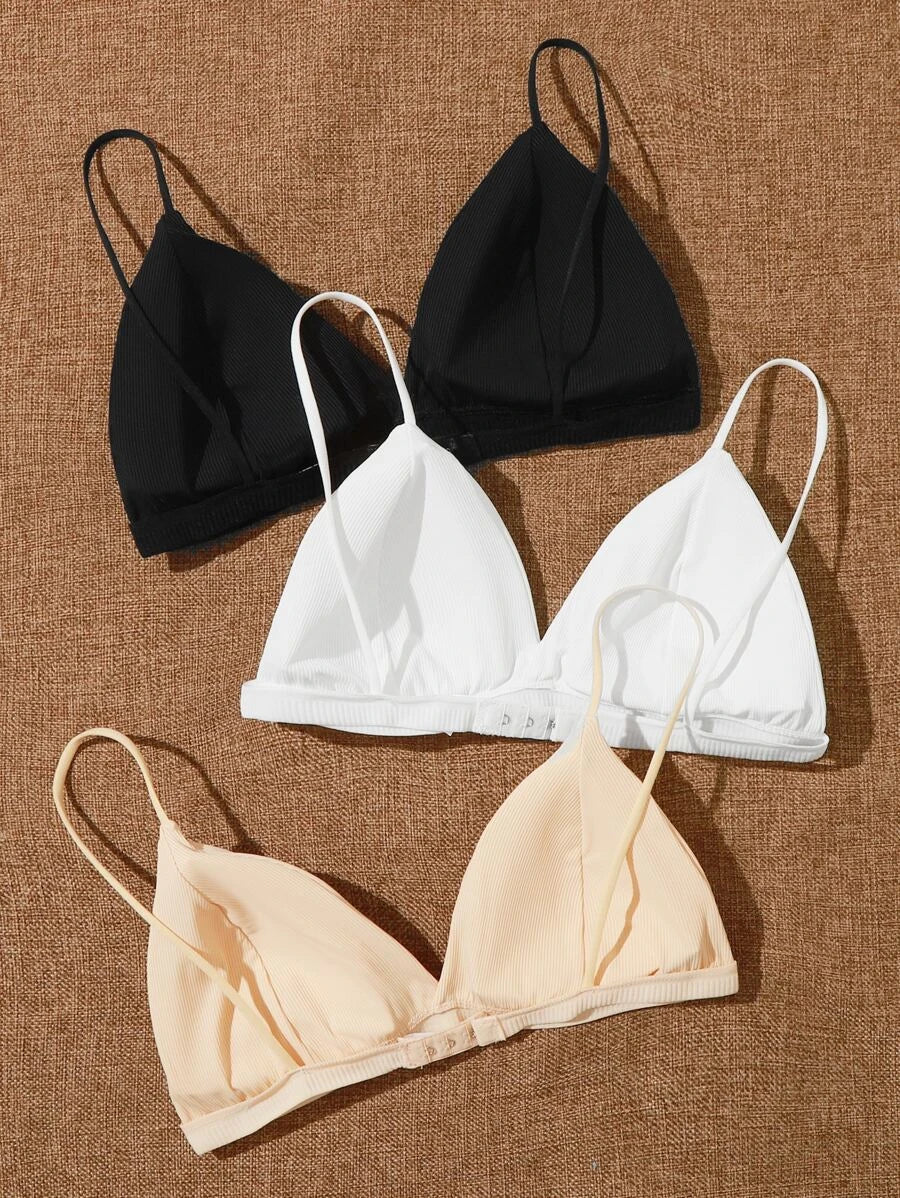 Pack Of 3 Ribbed Triangle Bralette Set