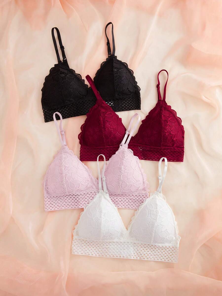 Pack Of 4 Lace Overlay Bra L