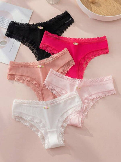 Pack Of 5 Lace Bow Front Panty