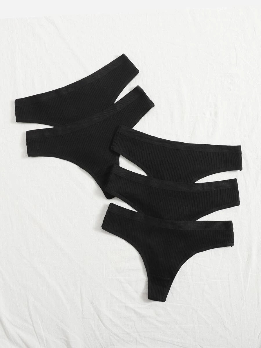 Pack Of 5 Solid Thong Set
