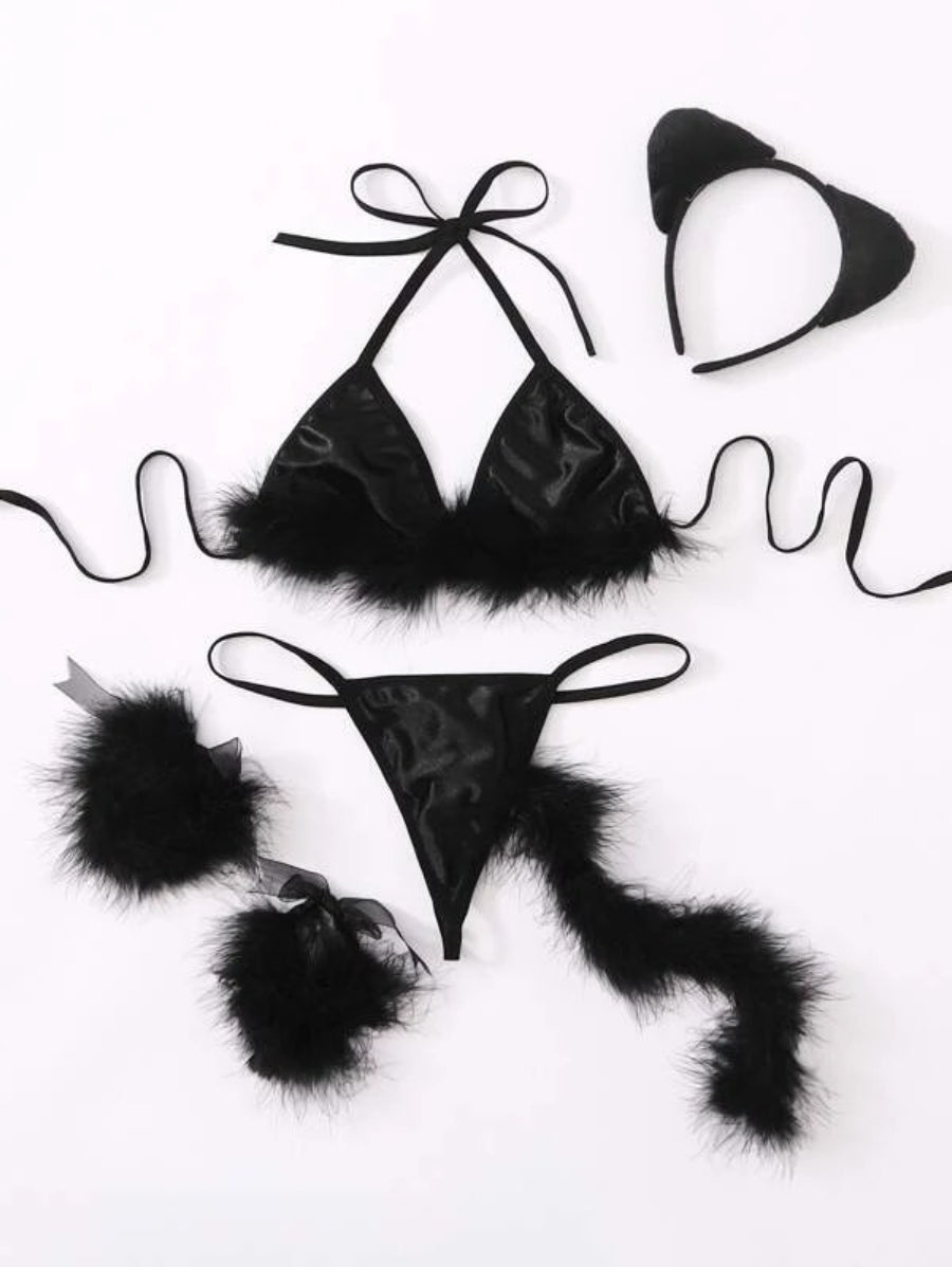 Fluffy Triangle Thong Costume 5 Piece Set