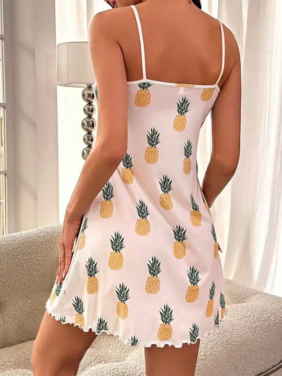 Pineapple Print Lettuce Trim Cami Nightdress