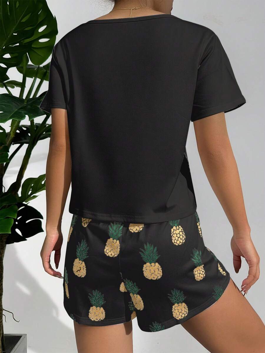 Pineapple Print Tee And Shorts Set