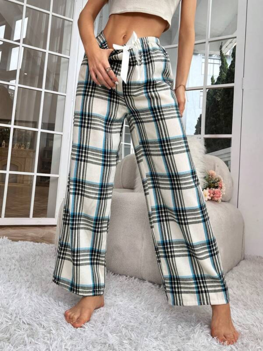 Plaid Print Bow Front Sleep Pants