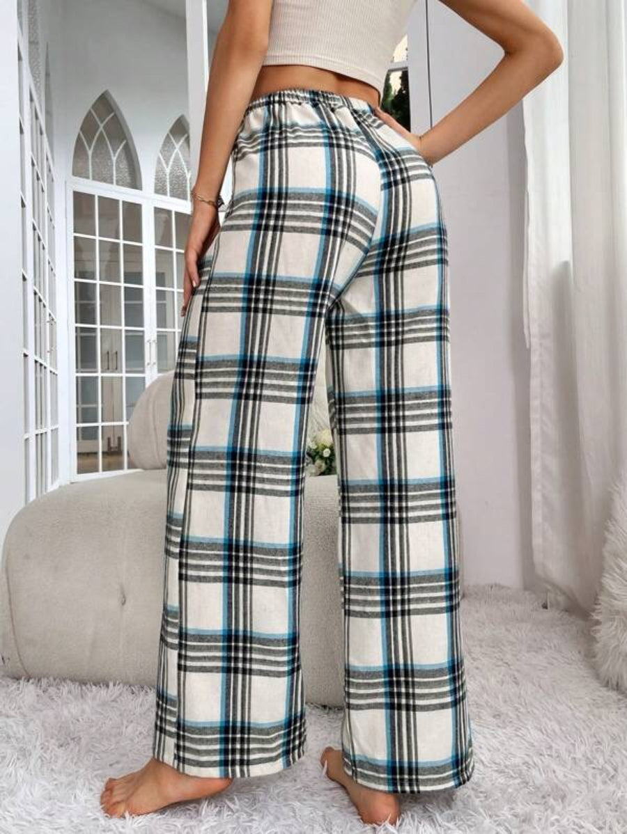 Plaid Print Bow Front Sleep Pants