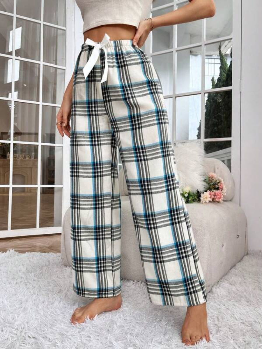 Plaid Print Bow Front Sleep Pants