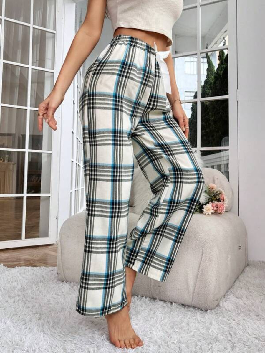 Plaid Print Bow Front Sleep Pants