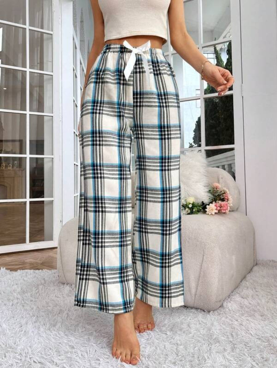 Plaid Print Bow Front Sleep Pants