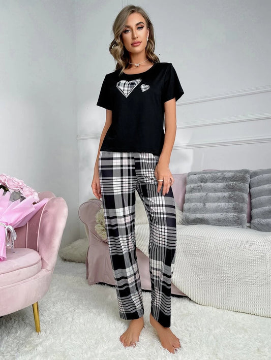 Plaid Print Knot Pajama Set