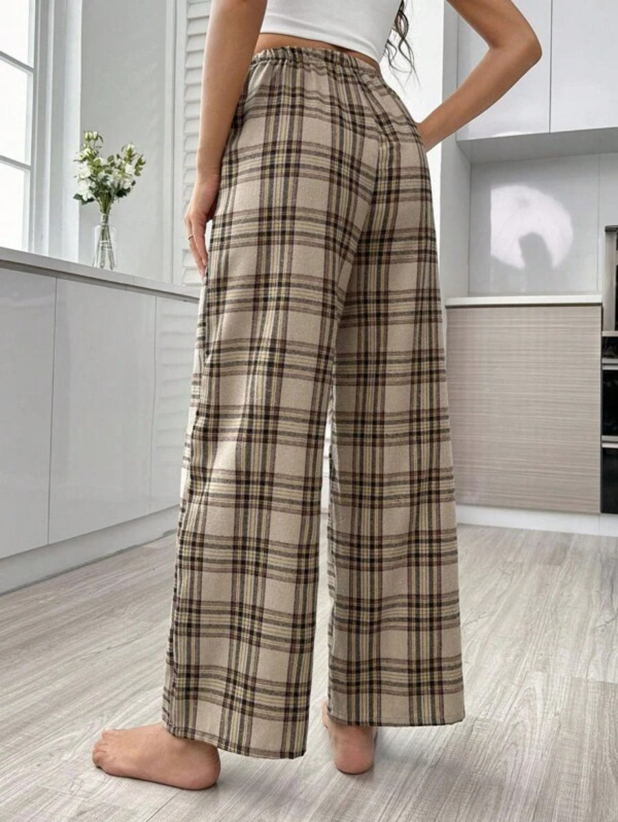 Plaid Print Tie Front Sleep Pants