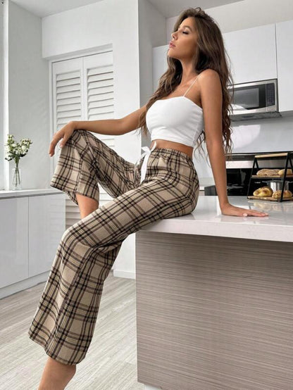 Plaid Print Tie Front Sleep Pants