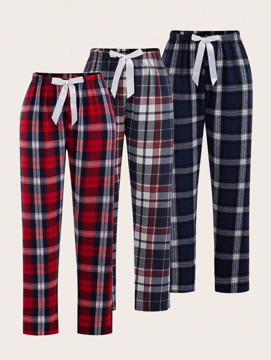 Plaid Print Bow Tie Sleep Pants