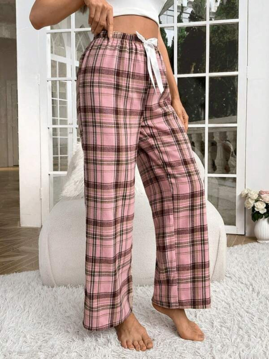 Plaid Printed Bow Front Sleep Pants