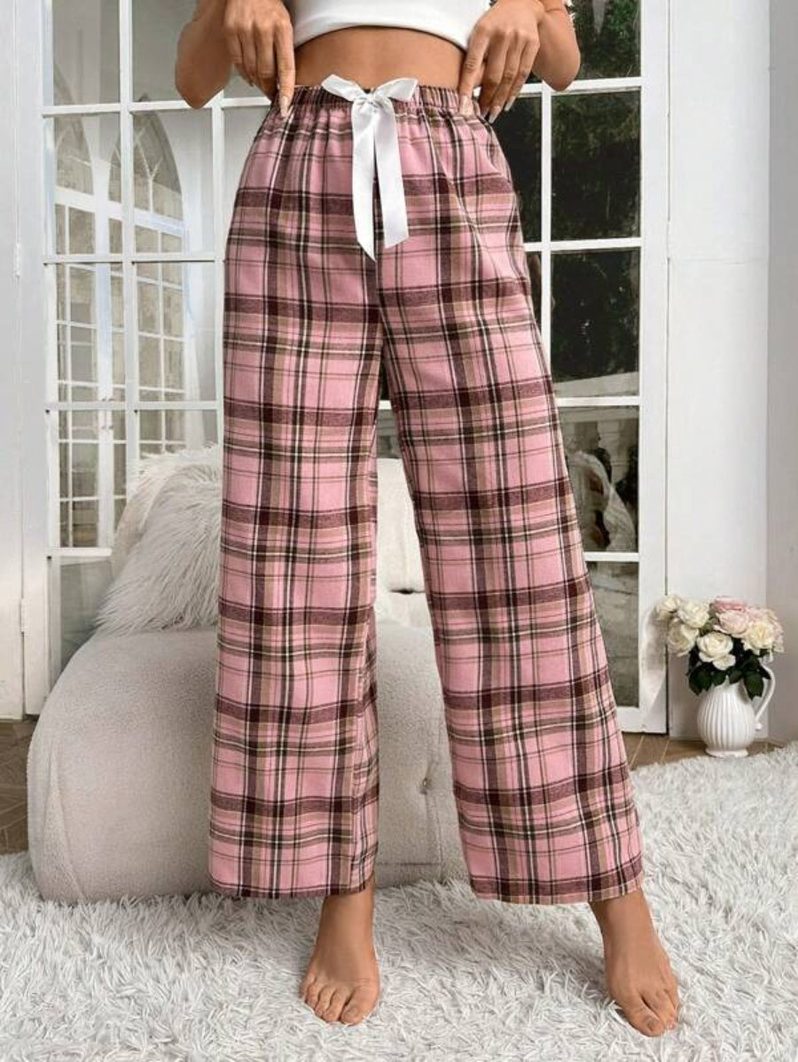 Plaid Printed Bow Front Sleep Pants