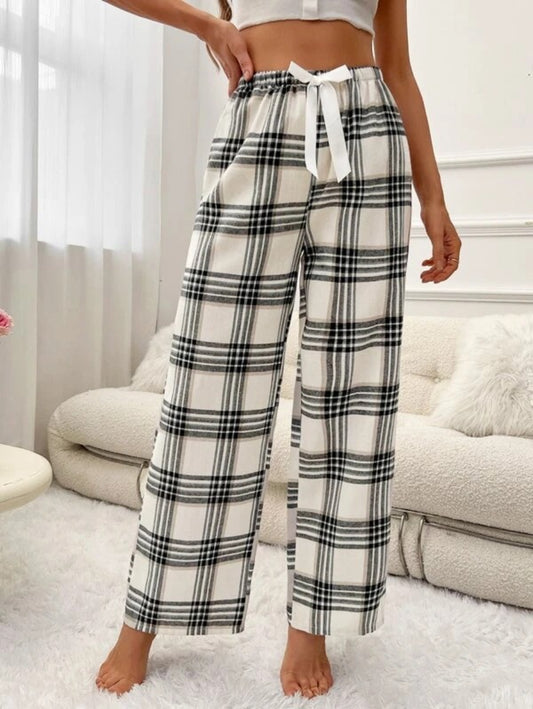 Plaid Printed Tie Front Sleep Pants