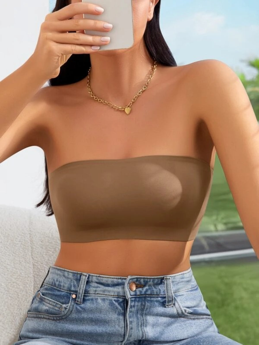 Plain Bandeau Bra Brown