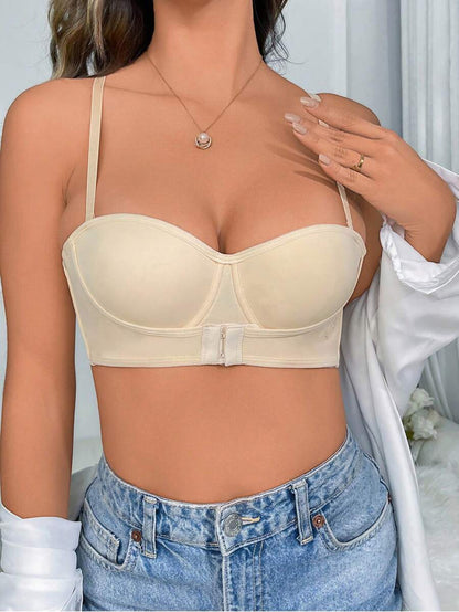 Plain Front Close Underwire Bra Beige