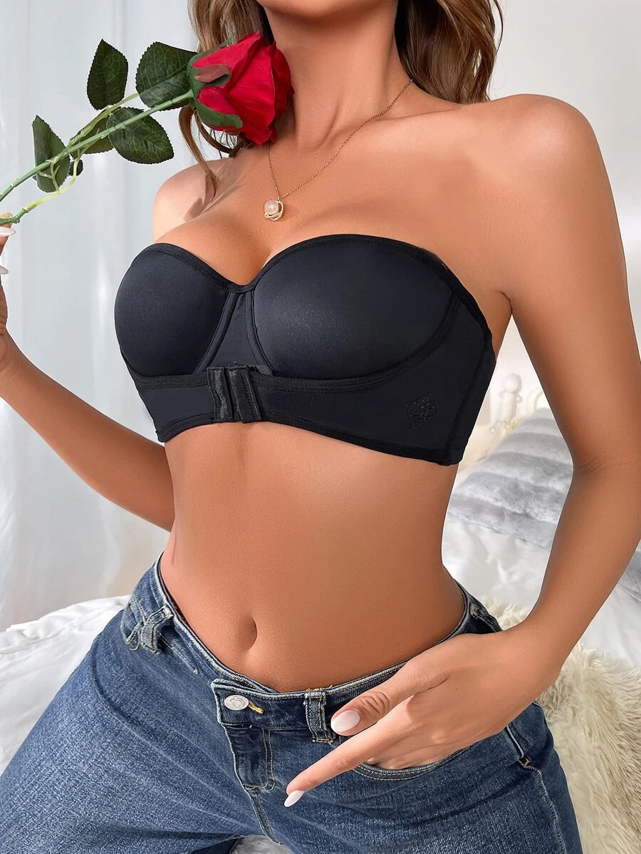 Plain Front Close Underwire Bra Black