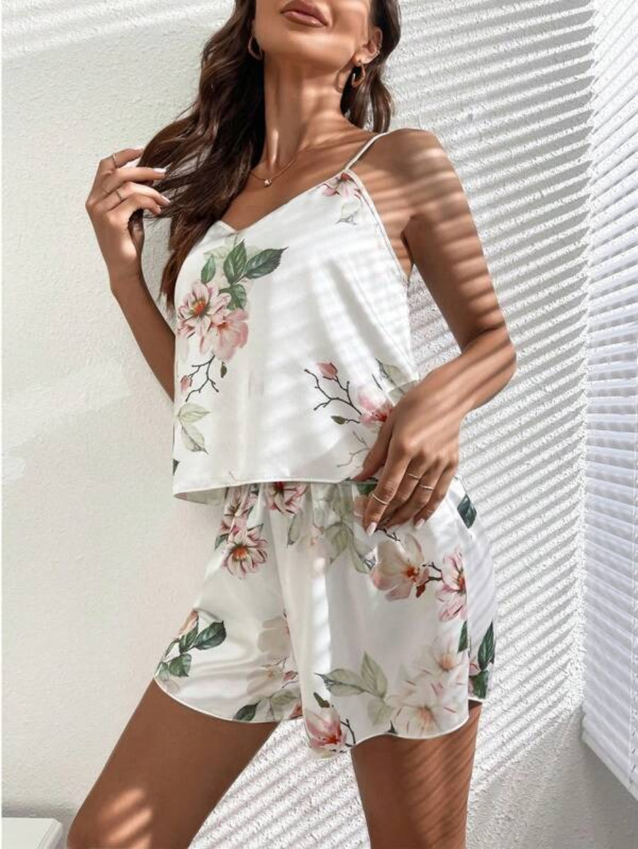 Printed Satin Cami Top And Shorts Set