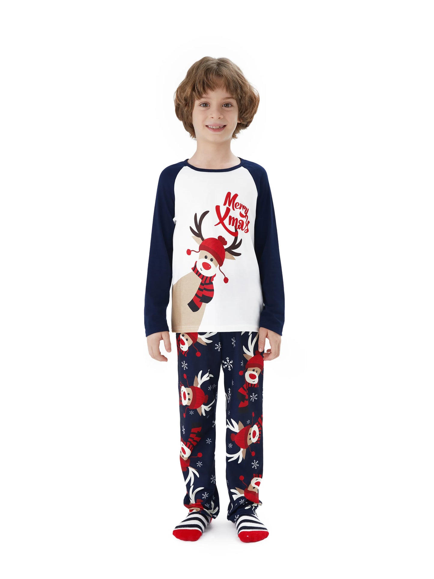 Reindeer Graphic Printed With Raglan Sleeves Family Matching Set Kids