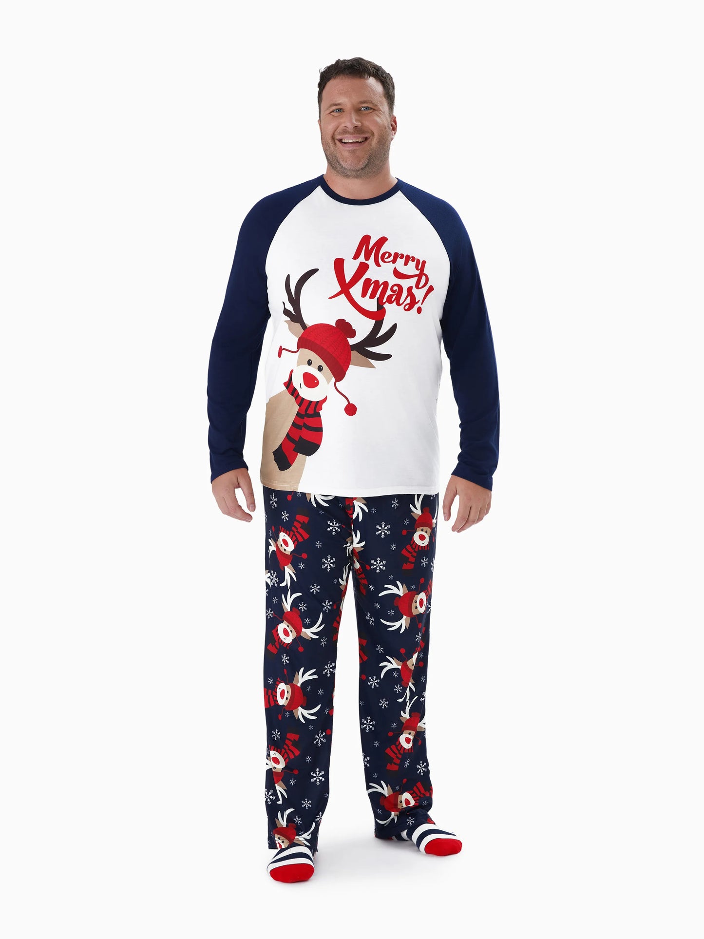 Reindeer Graphic Printed With Raglan Sleeves Family Matching Set Men