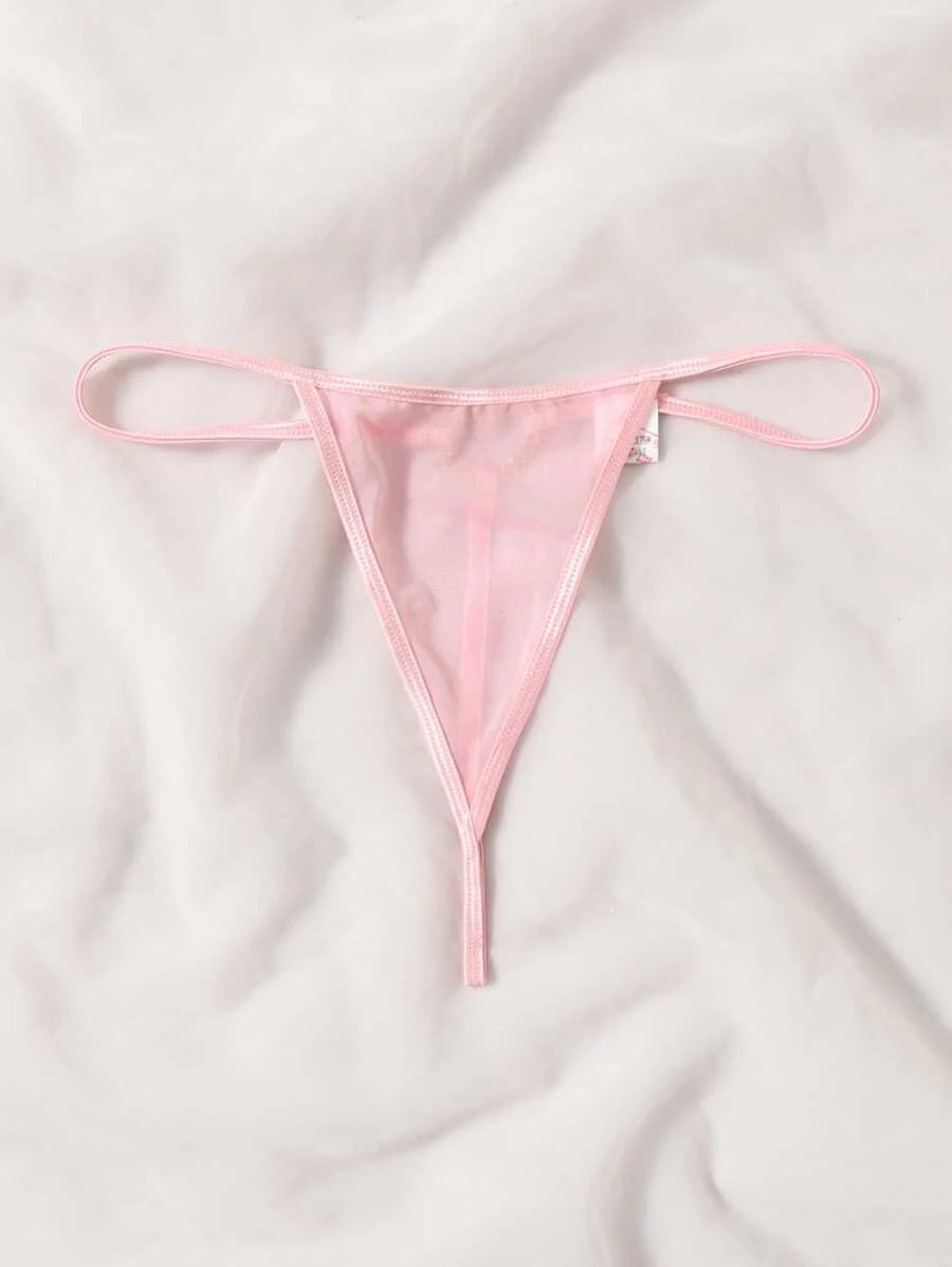 Rhinestone Ring Linked Thong Pink