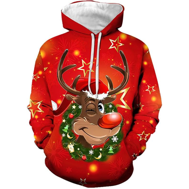 Winking Rudolph 3D Christmas Hoodie 6XL