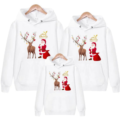 Santa Printed Long Sleeve Sweaters White