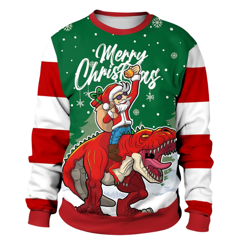 Santa Riding Trex Themed Christmas Sweatshirt 6XL