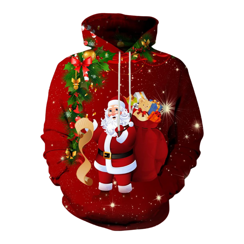 Santa With Gift Printed Christmas Hoodie 6XL