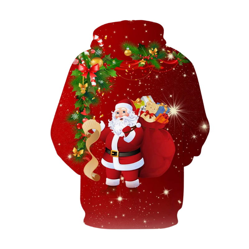 Santa With Gift Printed Christmas Hoodie