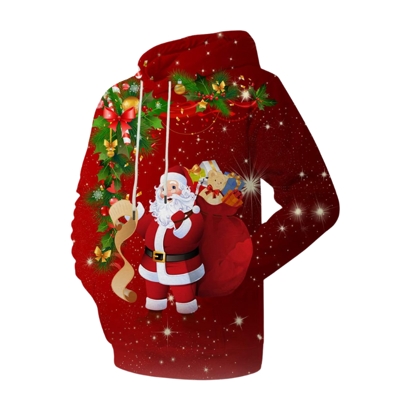 Santa With Gift Printed Christmas Hoodie