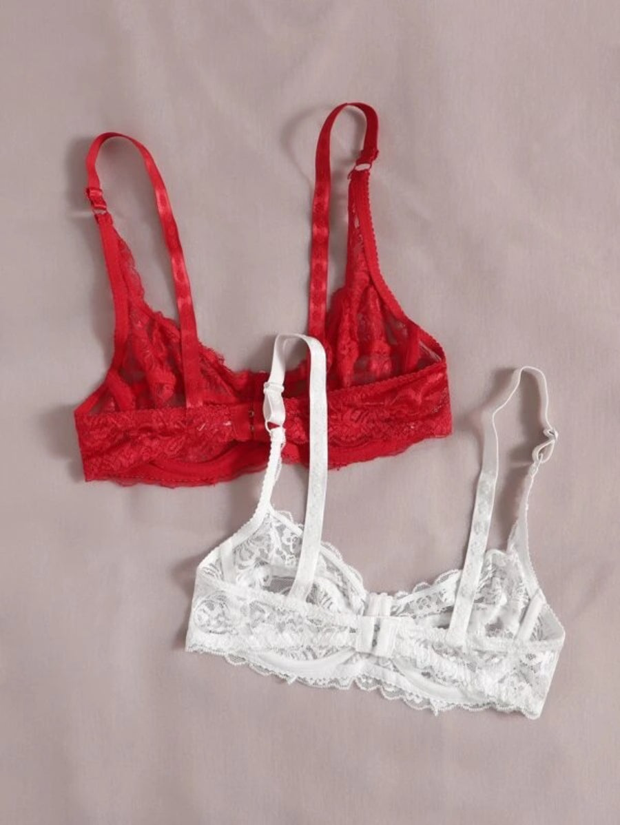 Set Of 2 Floral Lace Underwire Bra Set