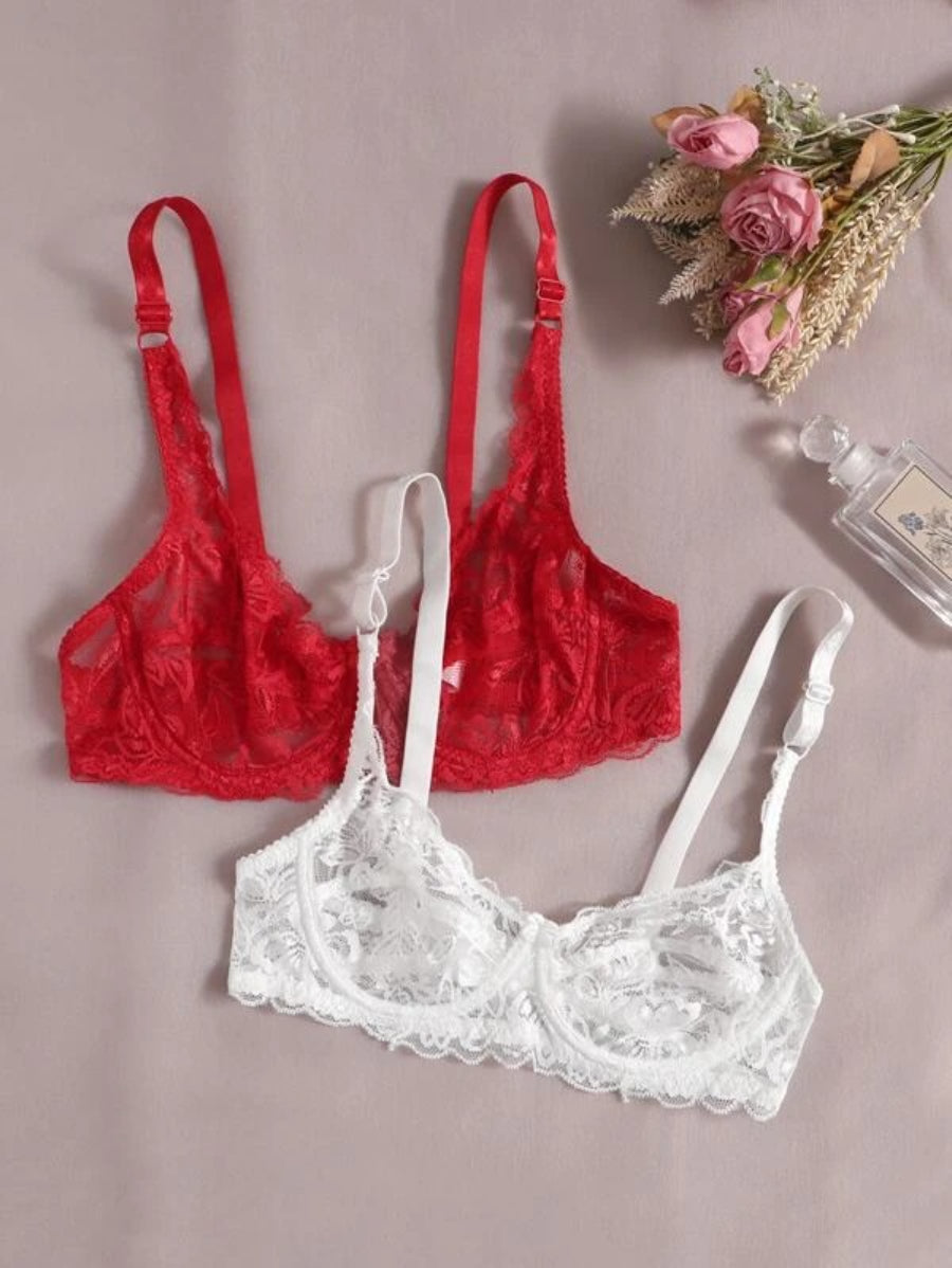 Set Of 2 Floral Lace Underwire Bra Set