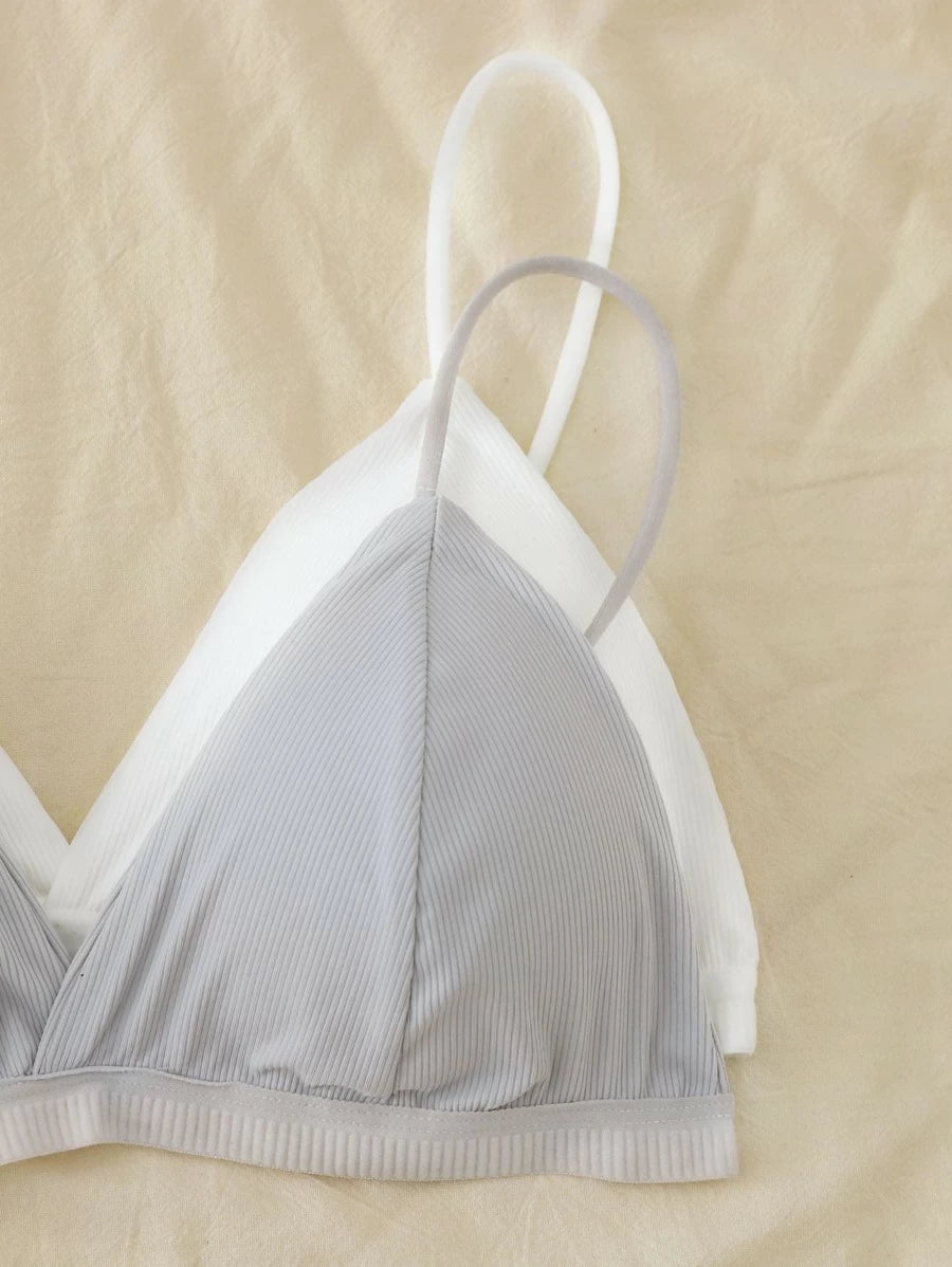 Set Of 3 Ribbed Triangle Bralette Set