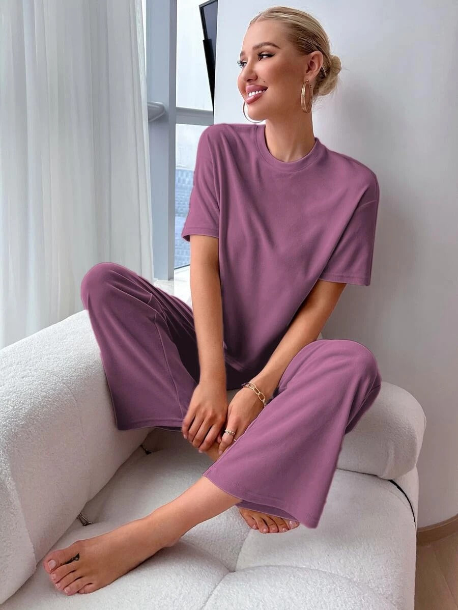 Slit Hem Top And Tie Pants Lounge Set