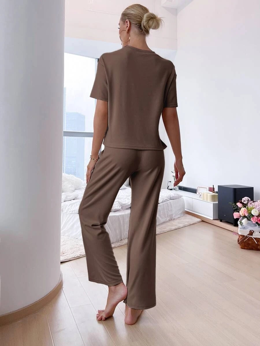 Slit Hem Top And Tie Pants Lounge Set