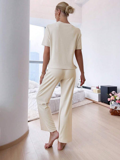 Slit Hem Top And Tie Pants Lounge Set