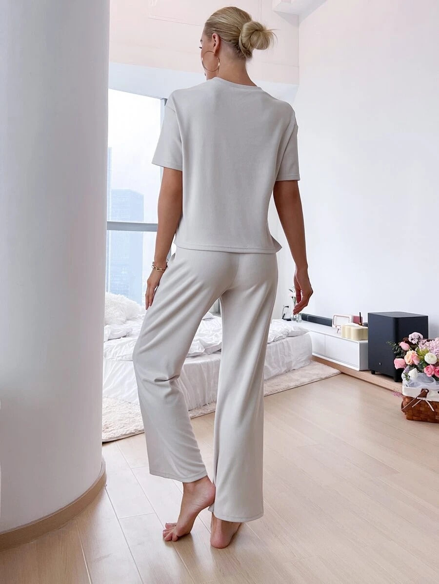 Slit Hem Top And Tie Pants Lounge Set