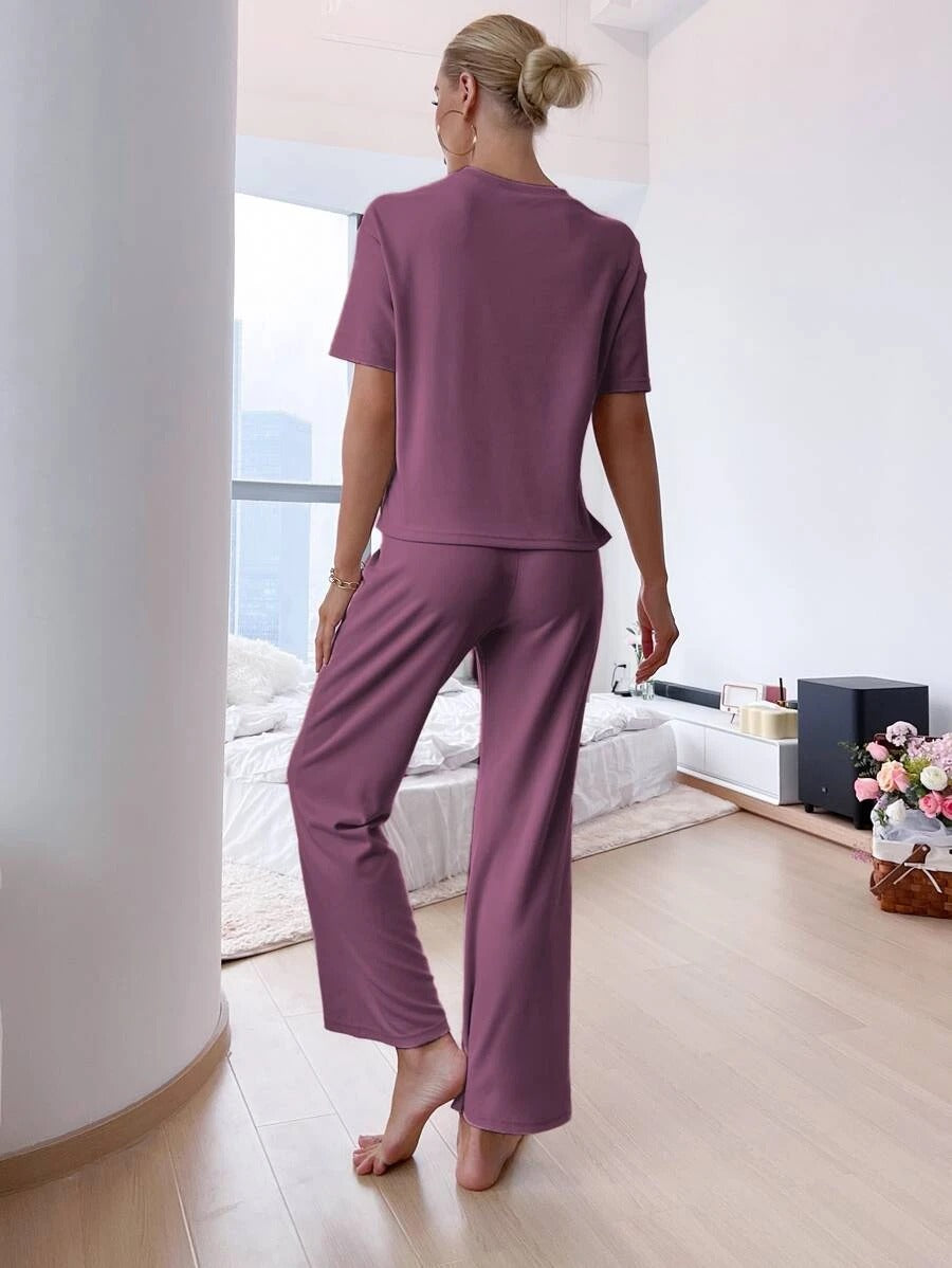 Slit Hem Top And Tie Pants Lounge Set