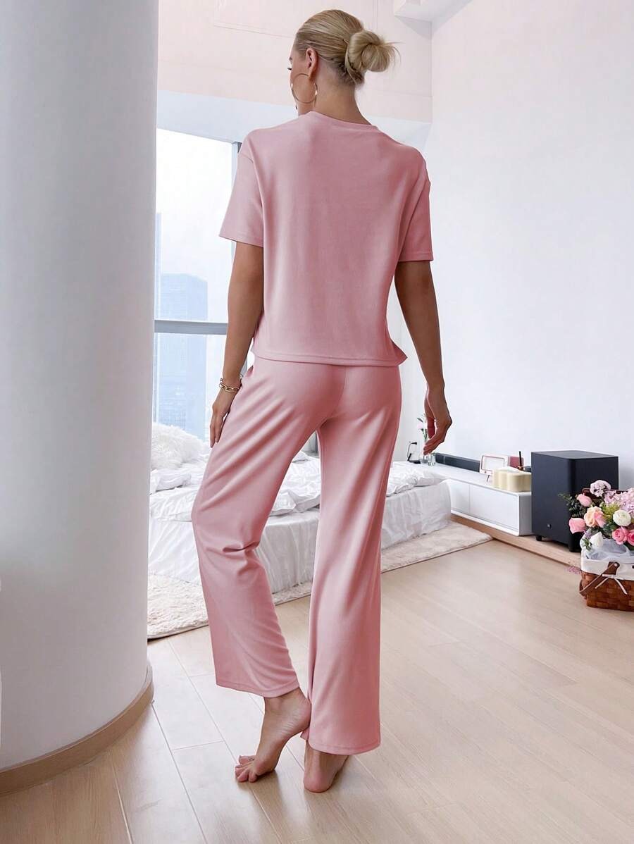 Slit Hem Top And Tie Pants Lounge Set