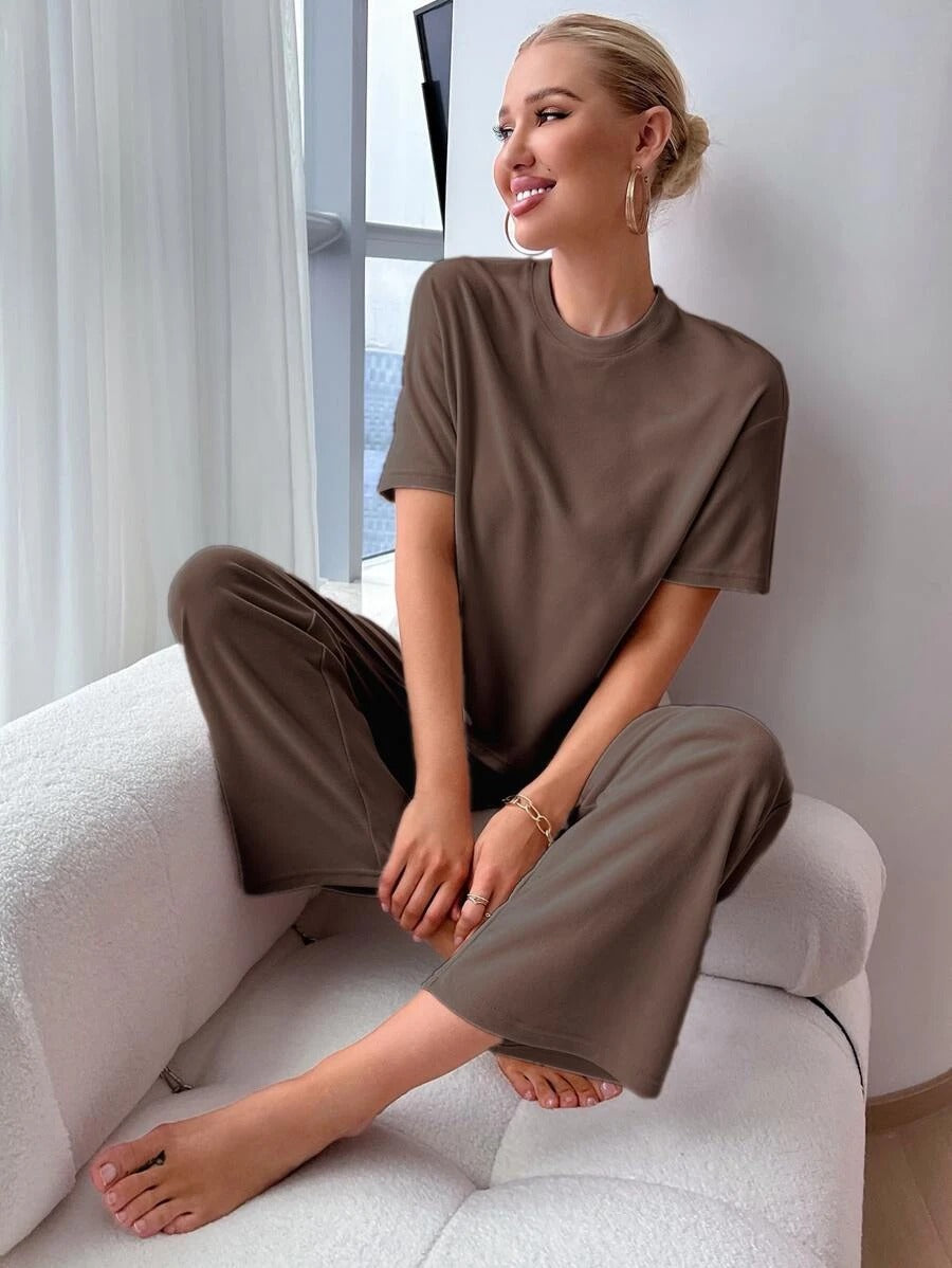 Slit Hem Top And Tie Pants Lounge Set