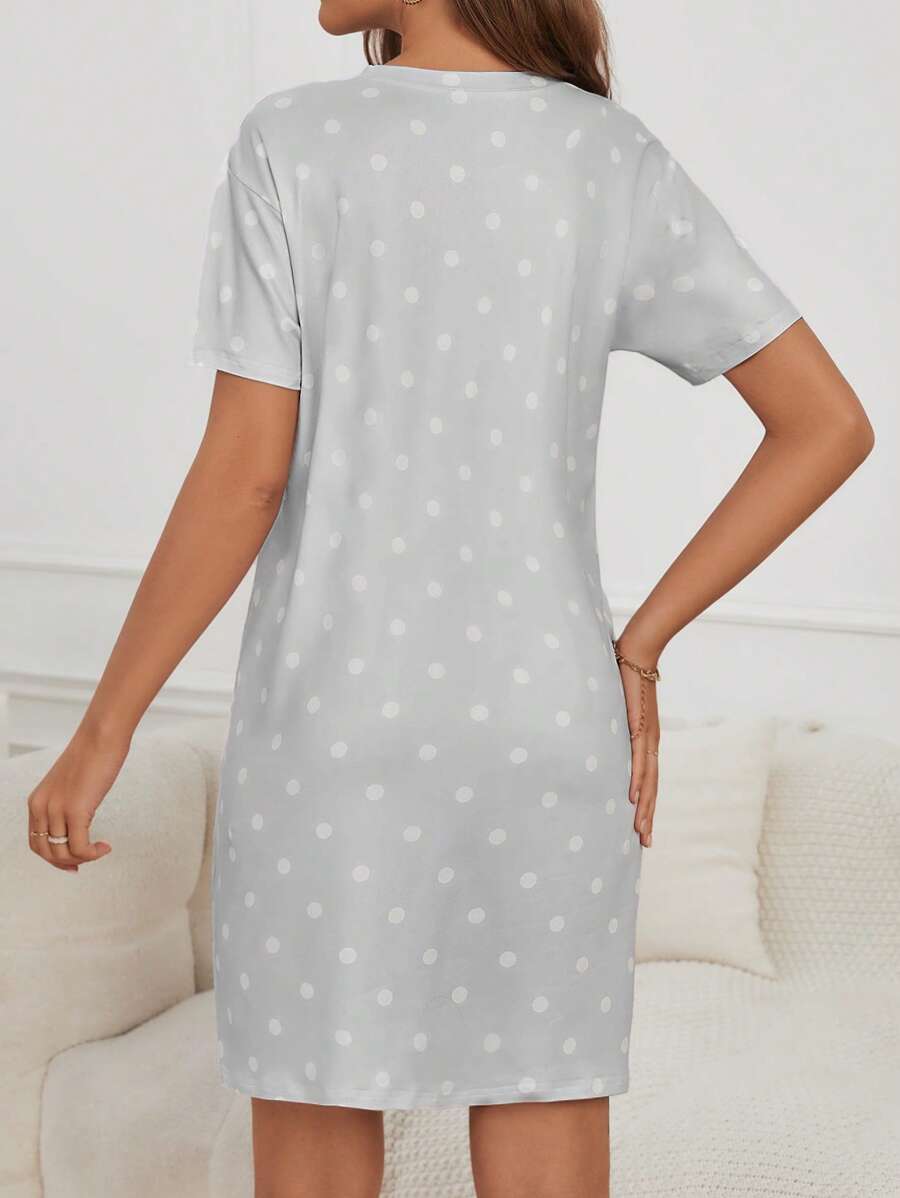 Slogan And Polka Dot Print Nightdress