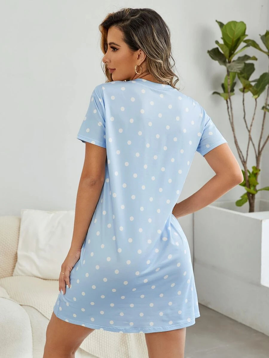 Slogan And Polka Dot Print Nightdress